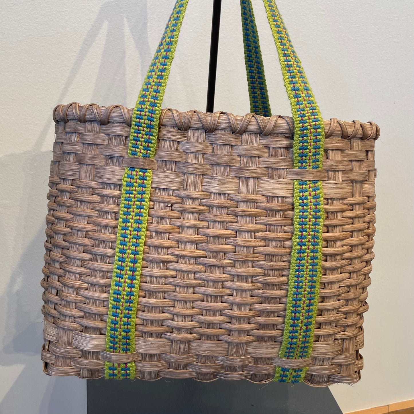 HANDWOVEN TOTE BASKET WITH INKLE LOOMED STRAPS